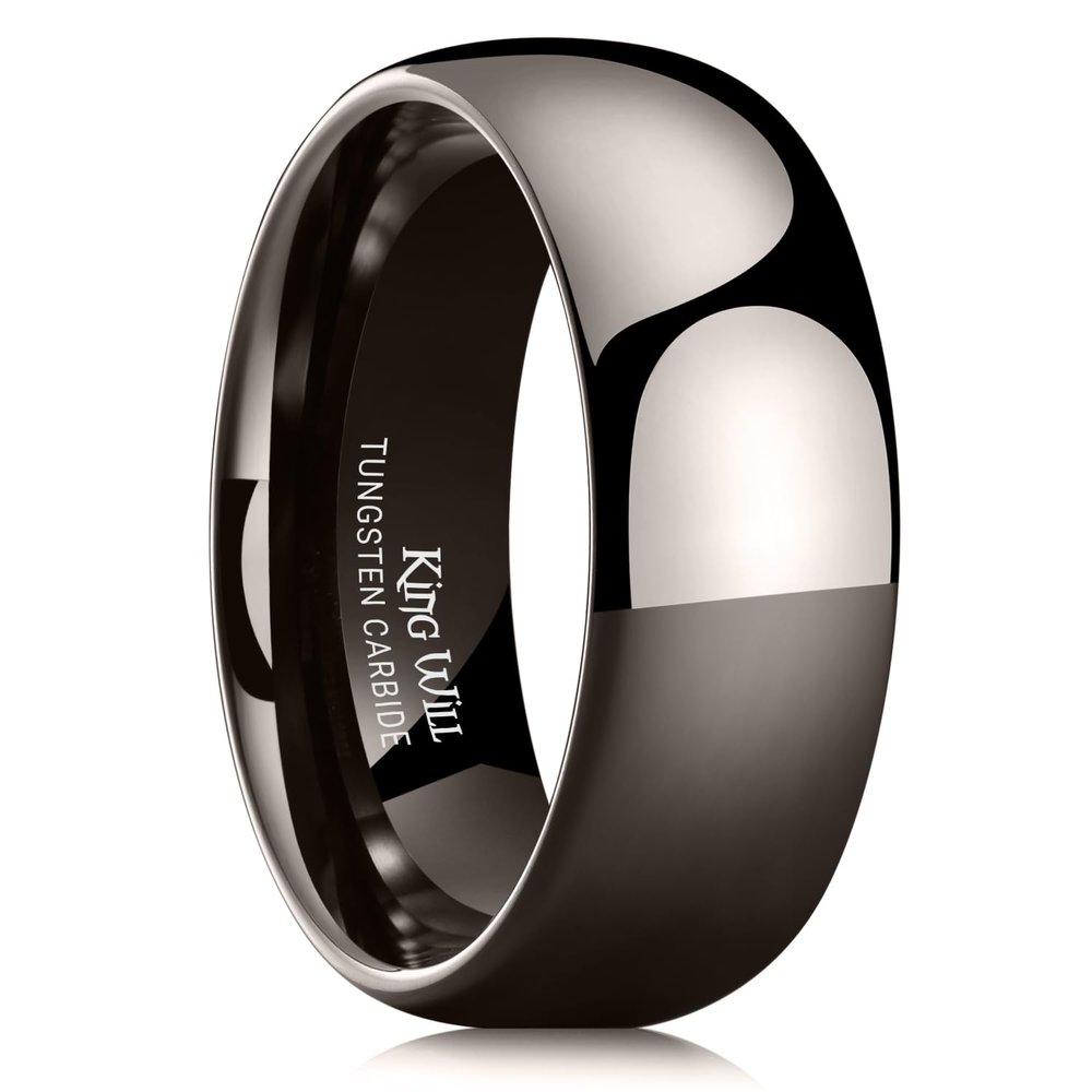 King Will 8mm Tungsten Carbide Wedding Band for Men Women Classic Promise Engagement Rings for Couples Domed Style High Polish Finished Comfort Fit, Gunmetal Size 8
