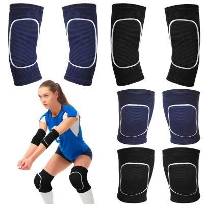 Sosation 2 Set Volleyball Elbow Pads and Knee Arm Sleeves with Protection Pad Volleyball Essentials Accessories with High Protection for Youth Teen Training Hitting Passing(Black Blue)