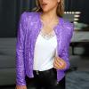 Women's Full Sequin Crop Jacket Cardigan Casual Shrug Long Sleeve Open Front Cropped Bolero Jackets for Party Evening Purple view 2