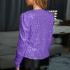 Women's Full Sequin Crop Jacket Cardigan Casual Shrug Long Sleeve Open Front Cropped Bolero Jackets for Party Evening Purple view 4