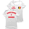 Personalised Women's Belgium 2026 Football T-Shirt Short Sleeve | Custom Name and Number | Belgium Flag Design (S White Multi Color) view 1