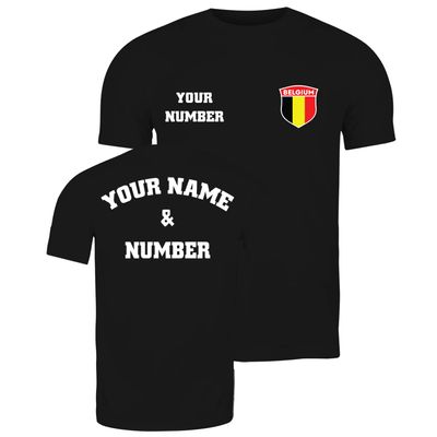 lepni.me Mens Personalised Soccer Jersey Belgium T-Shirt | Belgian Flag Badge | European Football Championship 2024, Fans (S Black Multi Color)