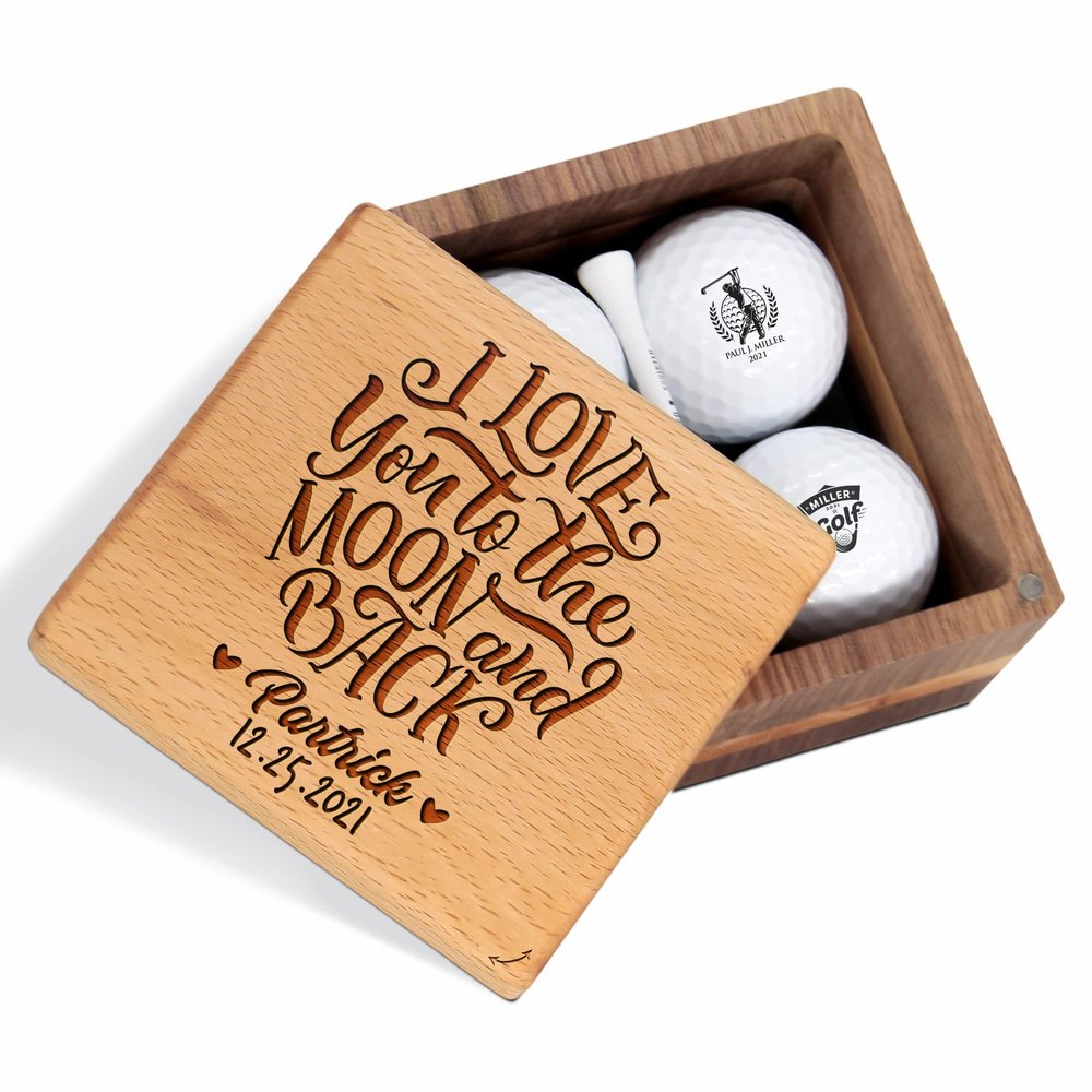 Personalized Golf Gift for Husband Boyfriend - Custom Golf Set with Nice Balls and Luxury Wooden Box - Unique Gift Ideas for Golfer, Golf Lover, Golf Coach, Boss on Anniversary, Birthday, Retirement