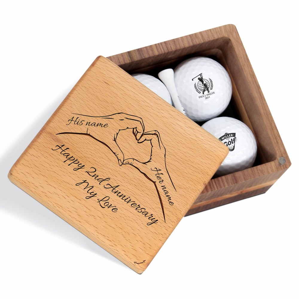 Personalized Golf Gift Set With Luxury Wooden Box - Custom Balls and Accessories for Golfer, Golf Lover, Coach, Boss, Couple on Anniversary, Birthday, Retirement