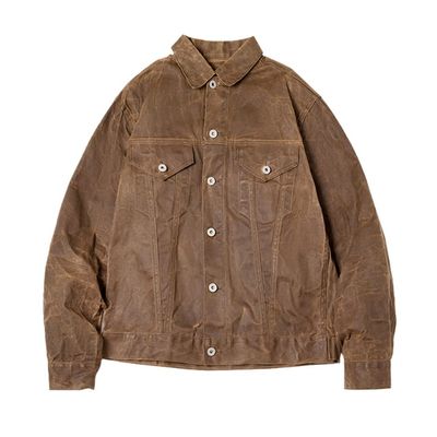 VMAKBUWIS Retro Male Oil Waxed Jacket Canvas Cotton Khaki Military Uniform Casual Work Coats