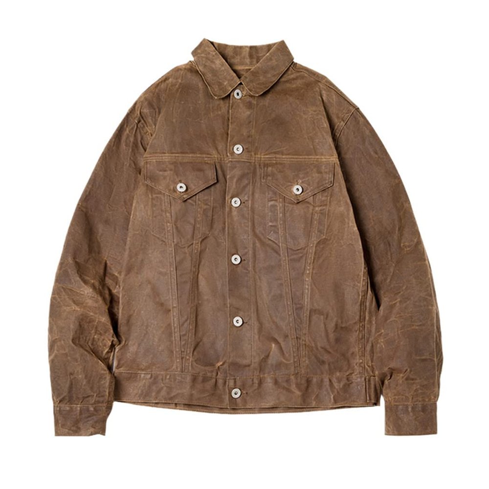 VMAKBUWIS Retro Male Oil Waxed Jacket Canvas Cotton Khaki Military Uniform Casual Work Coats