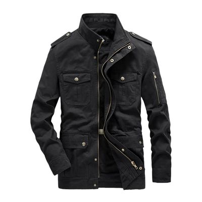 VMAKBUWIS Men's Business Cotton Denim Jacket Washed Coats Multi Pockets Tactical Military Cargo Bomber Parkas