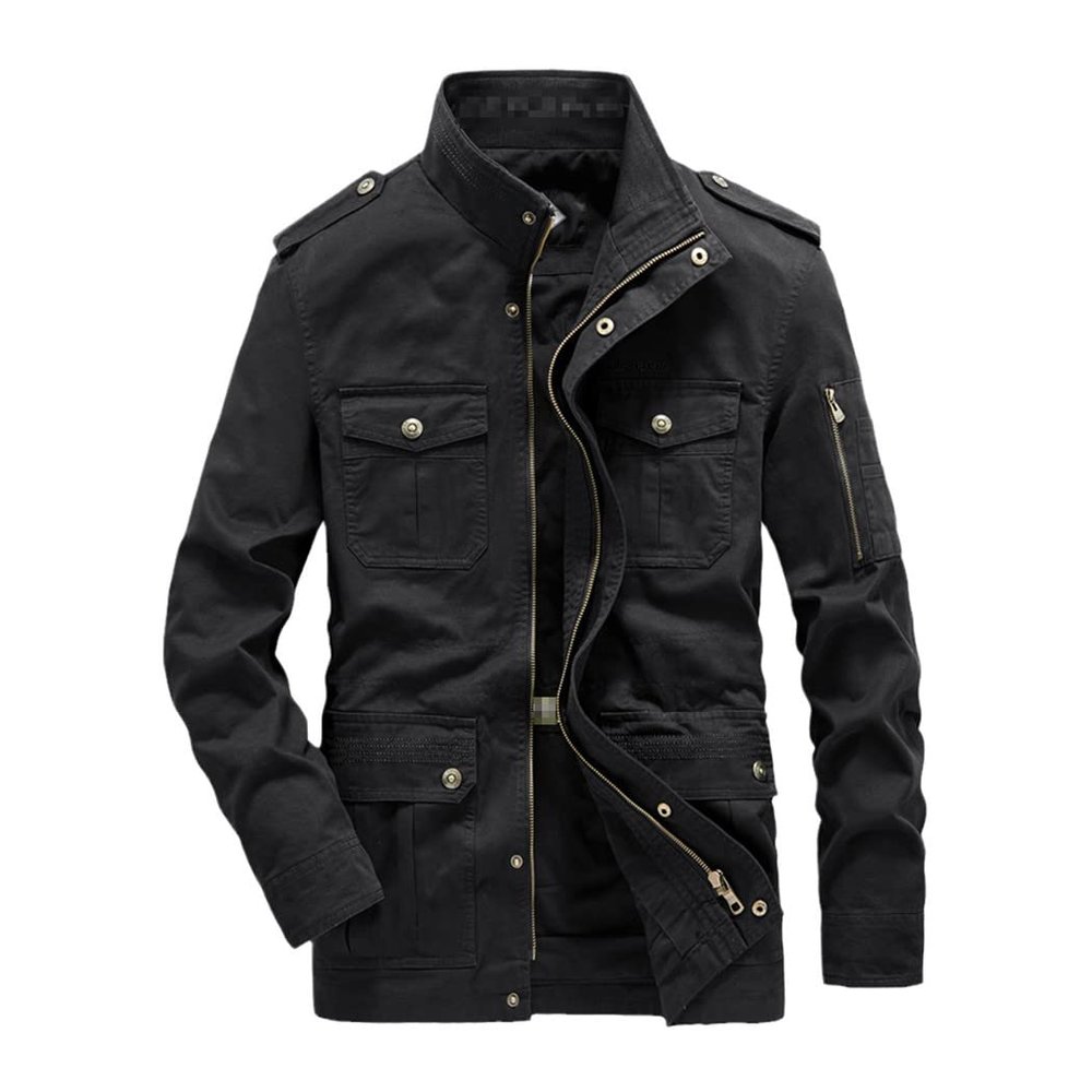 VMAKBUWIS Men's Business Cotton Denim Jacket Washed Coats Multi Pockets Tactical Military Cargo Bomber Parkas