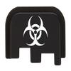 NDZ Performance Slide Cover Back Plate for CZ P10 Models P10 S, P10 SC, P10 C, & P10 F, Laser Engraved in Black - Biohazard view 1