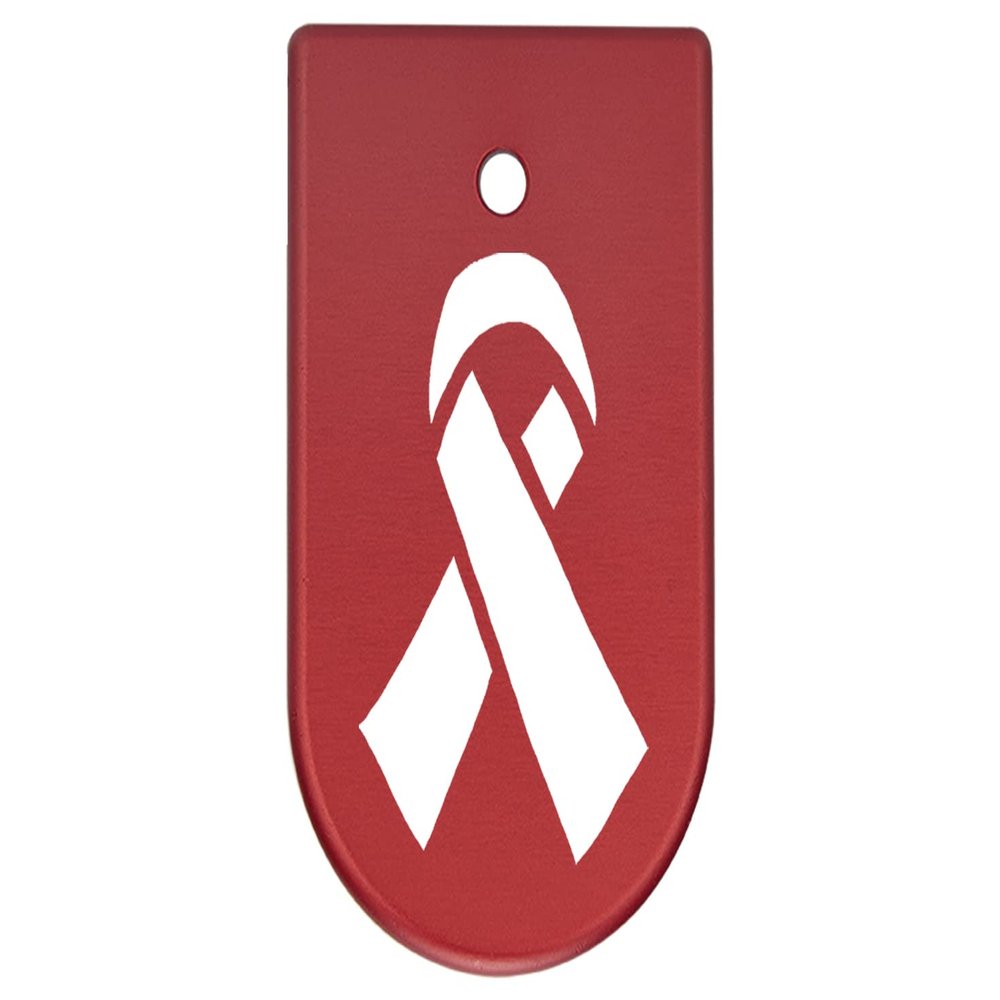 NDZ Performance Magazine Base Plate Finger Extension for CZ P10 S, SC, C, F  Fits 9mm 10 Rd Magazines  Anodized Aluminum  Laser Engraved  Made in USA, Red, Awareness Ribbon