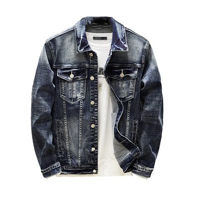 Autumn Men Stretch Skinny Denim Jacket Button Retro Slim Street Wear Motorcycle Casual Jeans Jacket