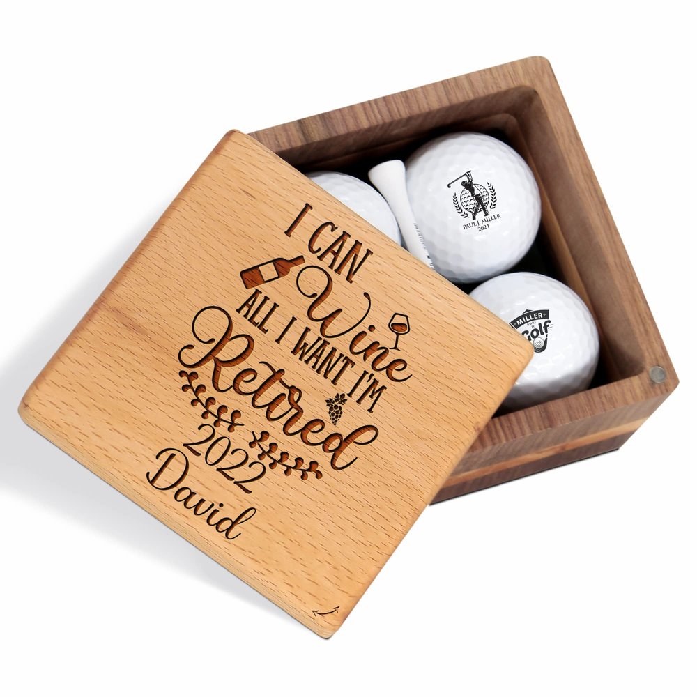 Personalized Golf Gift for Retirement - Custom Set with Nice Balls and Luxury Wooden Box - Unique Ideas for Him, Her, Golfer, Lover, Coach, Boss, Couple on Anniversary, Birthday