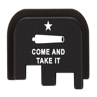 NDZ Performance Slide Cover Back Plate for CZ P10 Models P10 S, P10 SC, P10 C, & P10 F, Laser Engraved in Black - Come and Take It Cannon Text 2 Line