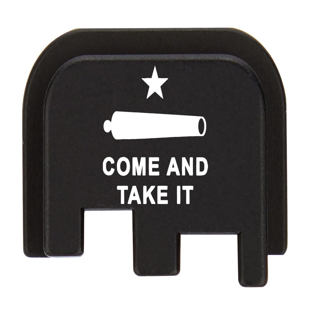 NDZ Performance Slide Cover Back Plate for CZ P10 Models P10 S, P10 SC, P10 C, & P10 F, Laser Engraved in Black - Come and Take It Cannon Text 2 Line