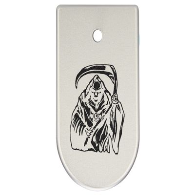 NDZ Performance Magazine Base Plate Finger Extension for CZ P10 S, SC, C, F  Fits 9mm 10 Rd Magazines  Anodized Aluminum  Laser Engraved  Made in USA, Silver, Grim Reaper 1
