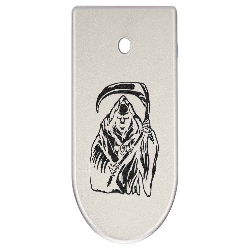 NDZ Performance Magazine Base Plate Finger Extension for CZ P10 S, SC, C, F  Fits 9mm 10 Rd Magazines  Anodized Aluminum  Laser Engraved  Made in USA, Silver, Grim Reaper 1