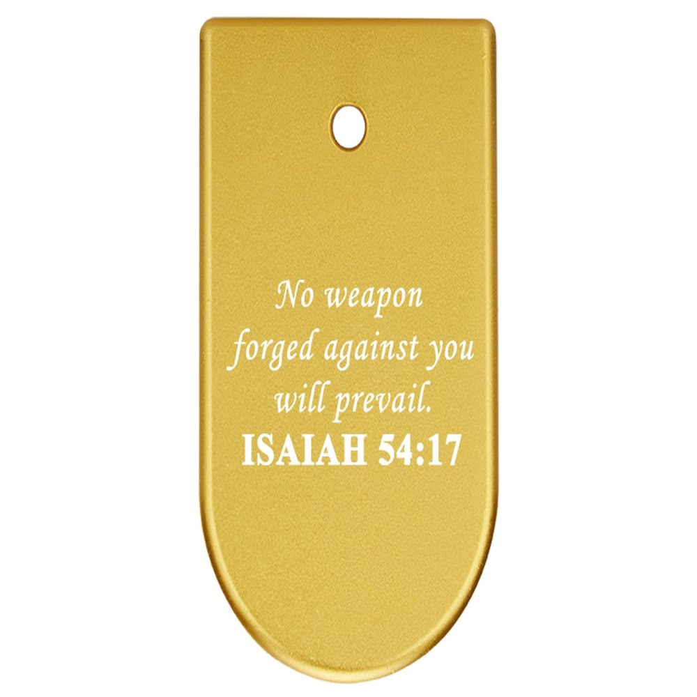 NDZ Performance Magazine Base Plate Finger Extension for CZ P10 S, SC, C, F  Fits 9mm 10 Rd Magazines  Anodized Aluminum  Laser Engraved  Made in USA, Gold, Bible Isaiah 54:17