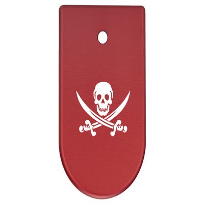 NDZ Performance Magazine Base Plate Finger Extension for CZ P10 S, SC, C, F  Fits 9mm 10 Rd Magazines  Anodized Aluminum  Laser Engraved  Made in USA, Red, Skull and Crossbones Jolly Roger