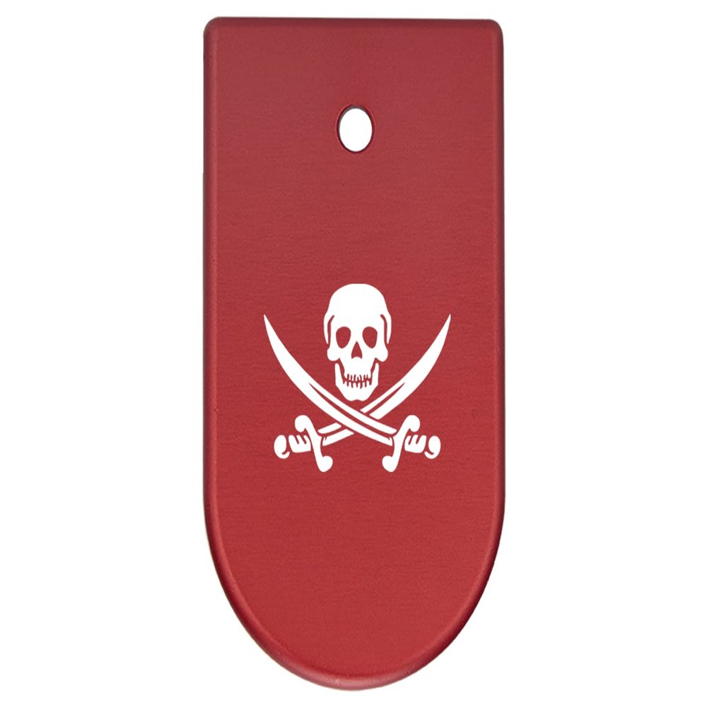 NDZ Performance Magazine Base Plate Finger Extension for CZ P10 S, SC, C, F  Fits 9mm 10 Rd Magazines  Anodized Aluminum  Laser Engraved  Made in USA, Red, Skull and Crossbones Jolly Roger