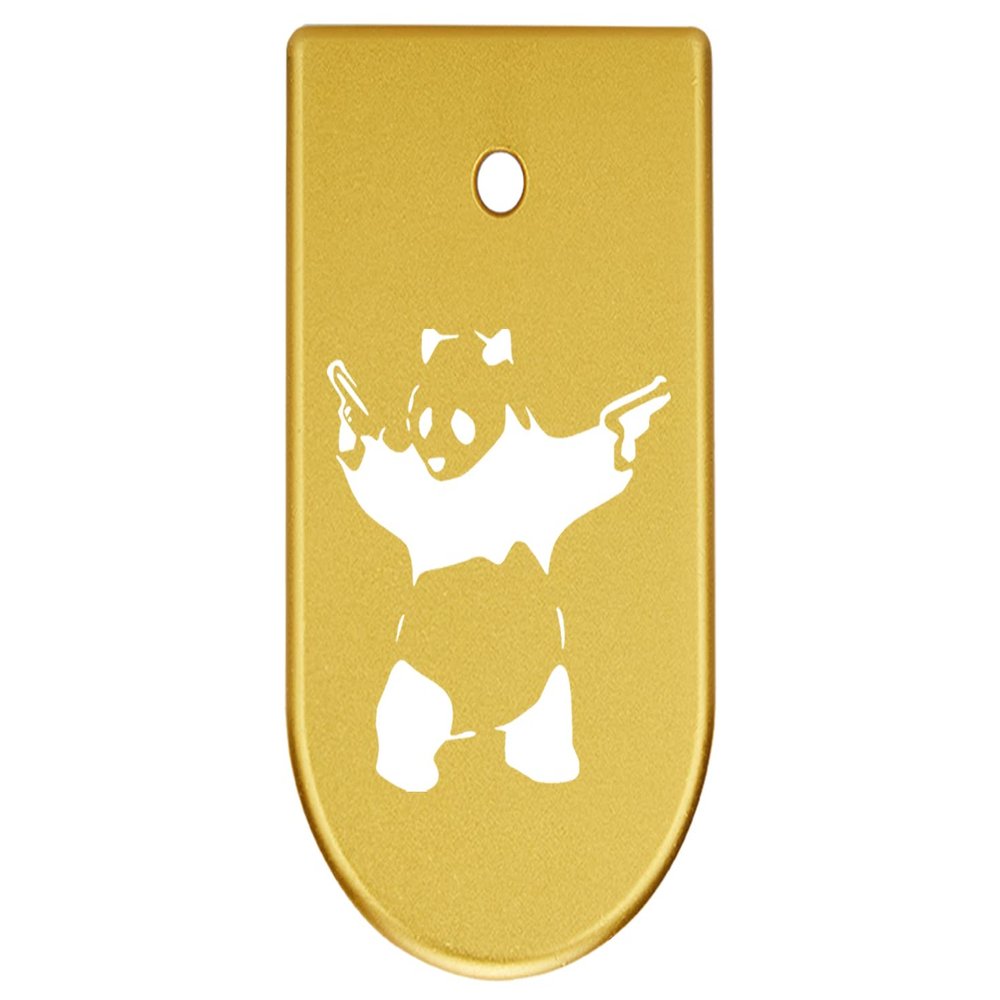 NDZ Performance Magazine Base Plate Finger Extension for CZ P10 S, SC, C, F  Fits 9mm 10 Rd Magazines  Anodized Aluminum  Laser Engraved  Made in USA, Gold, Panda with Guns Outline