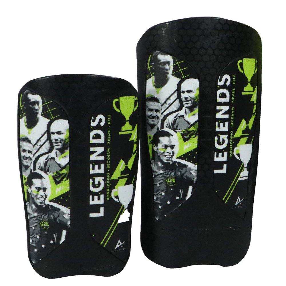 Alpha Soccer Shin Guards - Soccer Protective Gear, Lightweight Shin Guard Set with Single Straps (S/M, Legends Stickers)