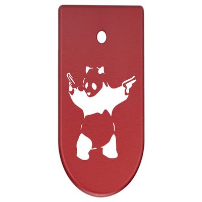 NDZ Performance Magazine Base Plate Finger Extension for CZ P10 S, SC, C, F  Fits 9mm 10 Rd Magazines  Anodized Aluminum  Laser Engraved  Made in USA, Red, Panda with Guns Outline