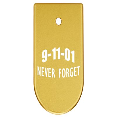 NDZ Performance Magazine Base Plate Finger Extension for CZ P10 S, SC, C, F  Fits 9mm 10 Rd Magazines  Anodized Aluminum  Laser Engraved  Made in USA, Gold, 9/11 Never Forget Text Arch