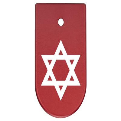 NDZ Performance Magazine Base Plate Finger Extension for CZ P10 S, SC, C, F  Fits 9mm 10 Rd Magazines  Anodized Aluminum  Laser Engraved  Made in USA, Red, Star of David Mogen Dovid