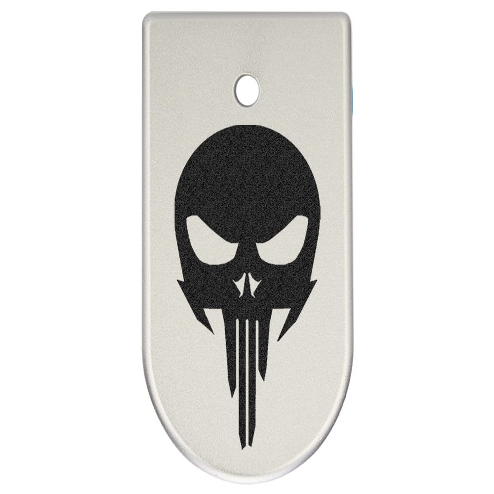NDZ Performance Magazine Base Plate Finger Extension for CZ P10 S, SC, C, F  Fits 9mm 10 Rd Magazines  Anodized Aluminum  Laser Engraved  Made in USA, Silver, NDZ Skull 1
