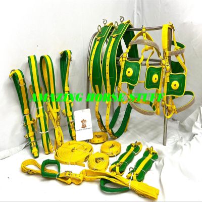 AMAZING HORSE STUFF Double Horse Nylon Driving Harness in Yellow & Green (Full) Double Horse Nylon Driving Harness in Yellow & Green (Full, Cob, Pony, Shetland & Mini) (Pony)