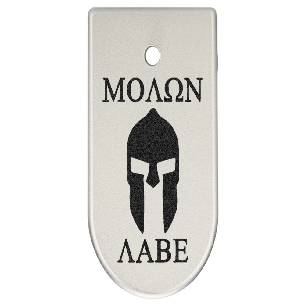 NDZ Performance Magazine Base Plate Finger Extension for CZ P10 S, SC, C, F  Fits 9mm 10 Rd Magazines  Anodized Aluminum  Laser Engraved  Made in USA, Silver, Molon Labe Helmet 2