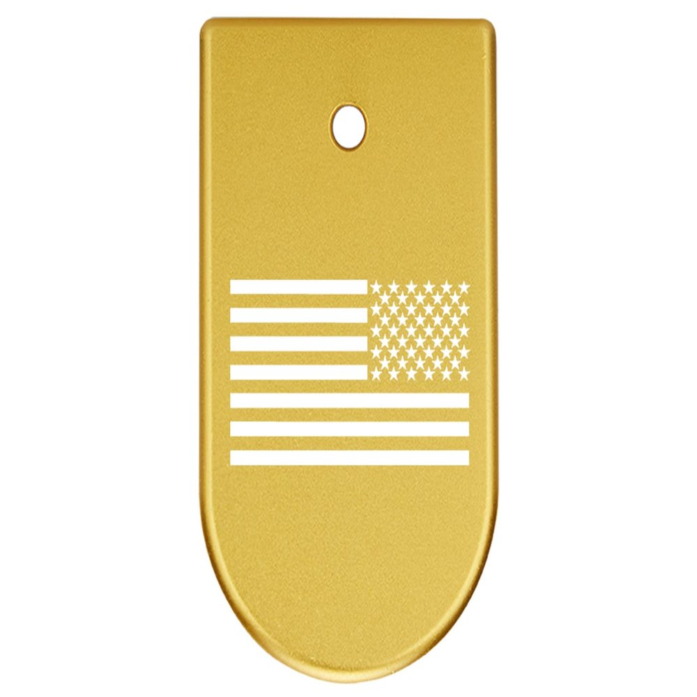NDZ Performance Magazine Base Plate Finger Extension for CZ P10 S, SC, C, F  Fits 9mm 10 Rd Magazines  Anodized Aluminum  Laser Engraved  Made in USA, Gold, US Battle Flag