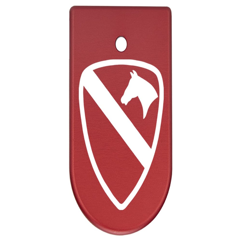 NDZ Performance Magazine Base Plate Finger Extension for CZ P10 S, SC, C, F  Fits 9mm 10 Rd Magazines  Anodized Aluminum  Laser Engraved  Made in USA, Red, US Army 1st Cavalry