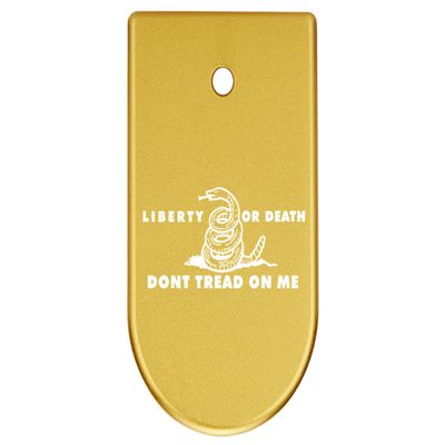 NDZ Performance Magazine Base Plate Finger Extension for CZ P10 S, SC, C, F  Fits 9mm 10 Rd Magazines  Anodized Aluminum  Laser Engraved  Made in USA, Gold, Don't Tread On Me Liberty and Death