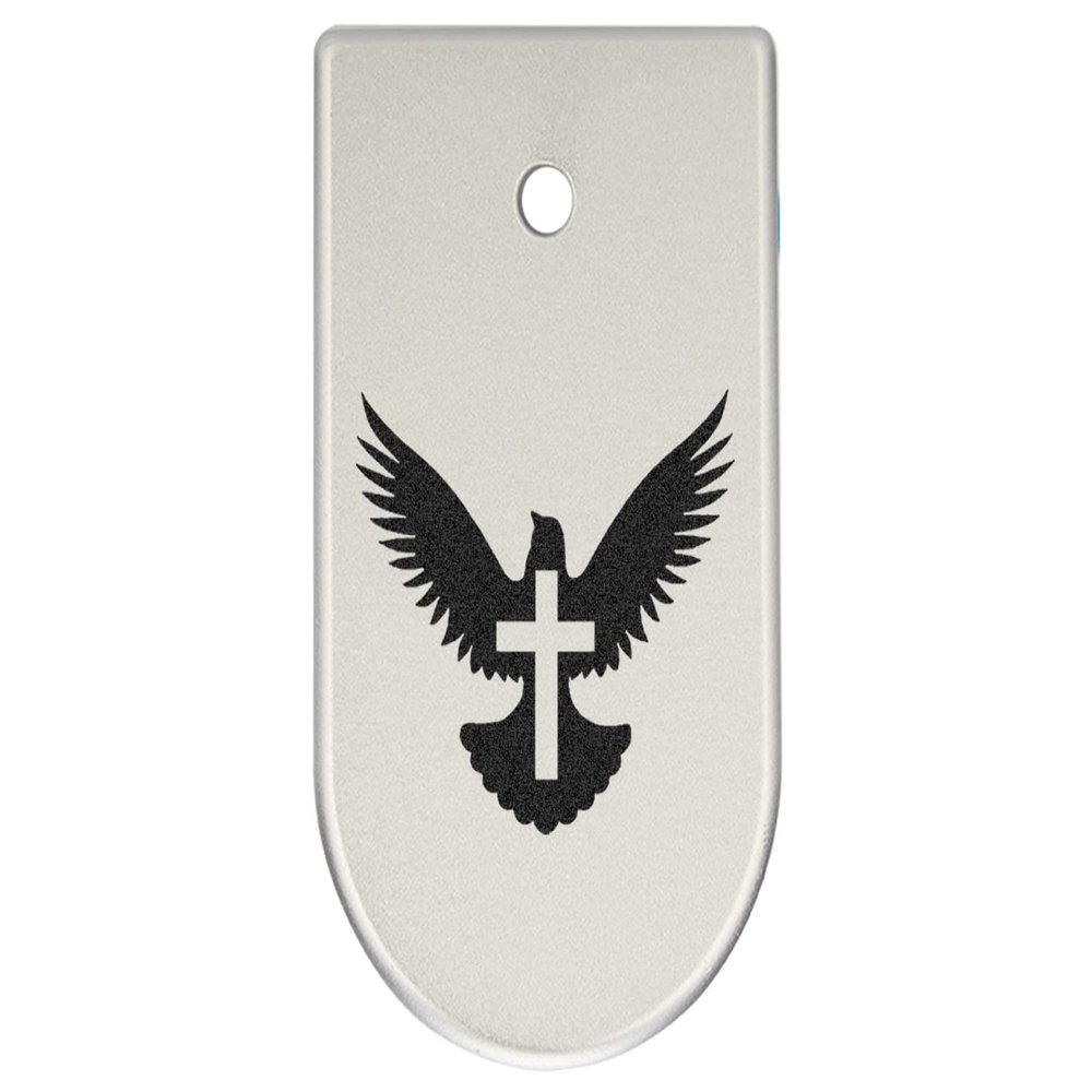 NDZ Performance Magazine Base Plate Finger Extension for CZ P10 S, SC, C, F  Fits 9mm 10 Rd Magazines  Anodized Aluminum  Laser Engraved  Made in USA, Silver, Bible Dove Cross