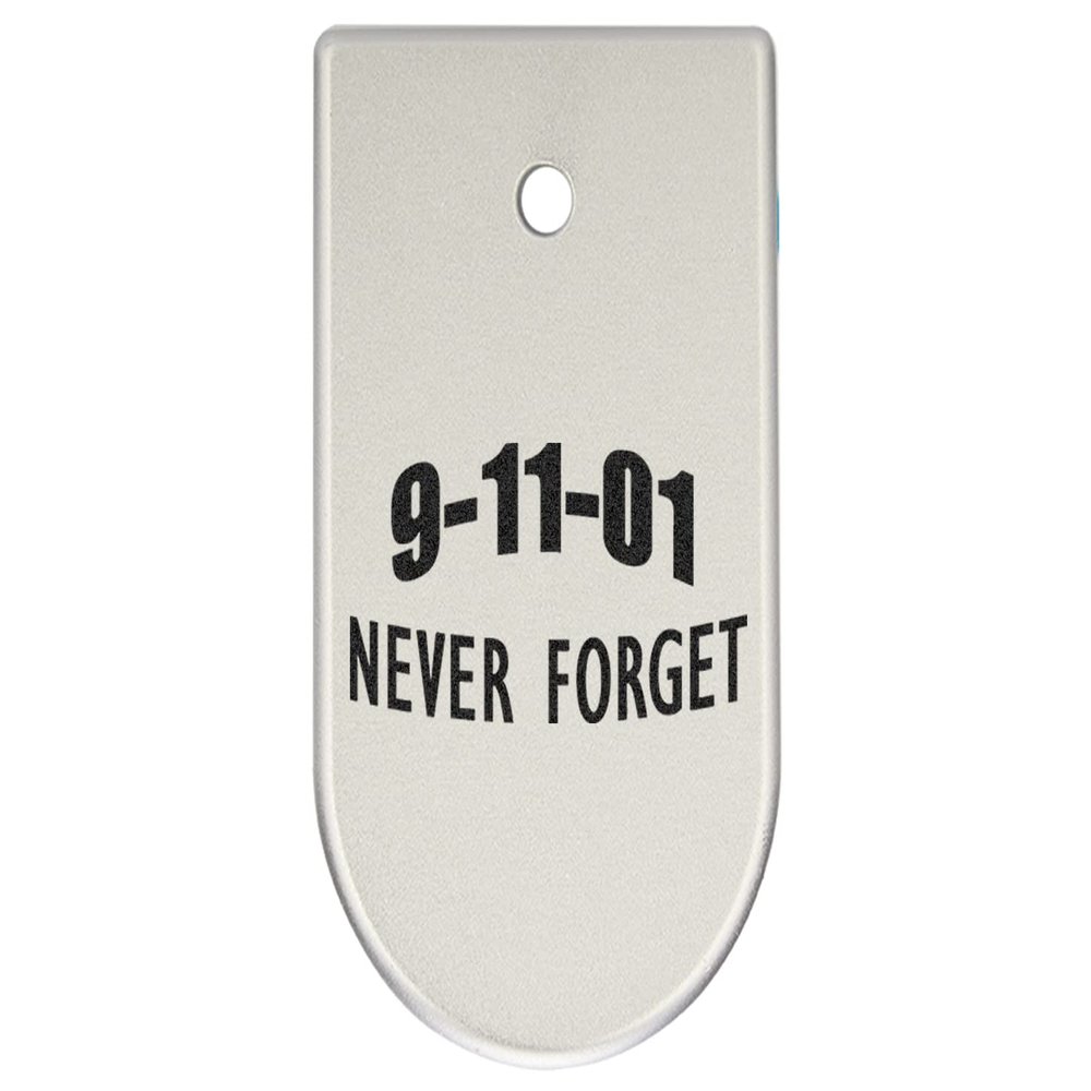 NDZ Performance Magazine Base Plate Finger Extension for CZ P10 S, SC, C, F  Fits 9mm 10 Rd Magazines  Anodized Aluminum  Laser Engraved  Made in USA, Silver, 9/11 Never Forget Text Arch
