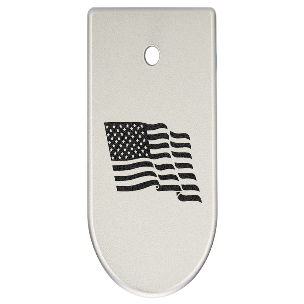 NDZ Performance Magazine Base Plate Finger Extension for CZ P10 S, SC, C, F  Fits 9mm 10 Rd Magazines  Anodized Aluminum  Laser Engraved  Made in USA, Silver, US Wave Flag