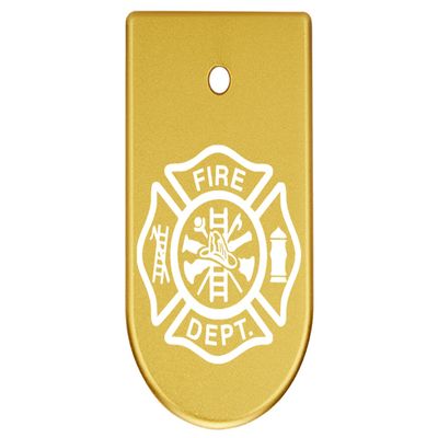 NDZ Performance Magazine Base Plate Finger Extension for CZ P10 S, SC, C, F  Fits 9mm 10 Rd Magazines  Anodized Aluminum  Laser Engraved  Made in USA, Gold, Fire Department Emblem