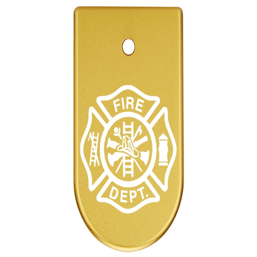 NDZ Performance Magazine Base Plate Finger Extension for CZ P10 S, SC, C, F  Fits 9mm 10 Rd Magazines  Anodized Aluminum  Laser Engraved  Made in USA, Gold, Fire Department Emblem