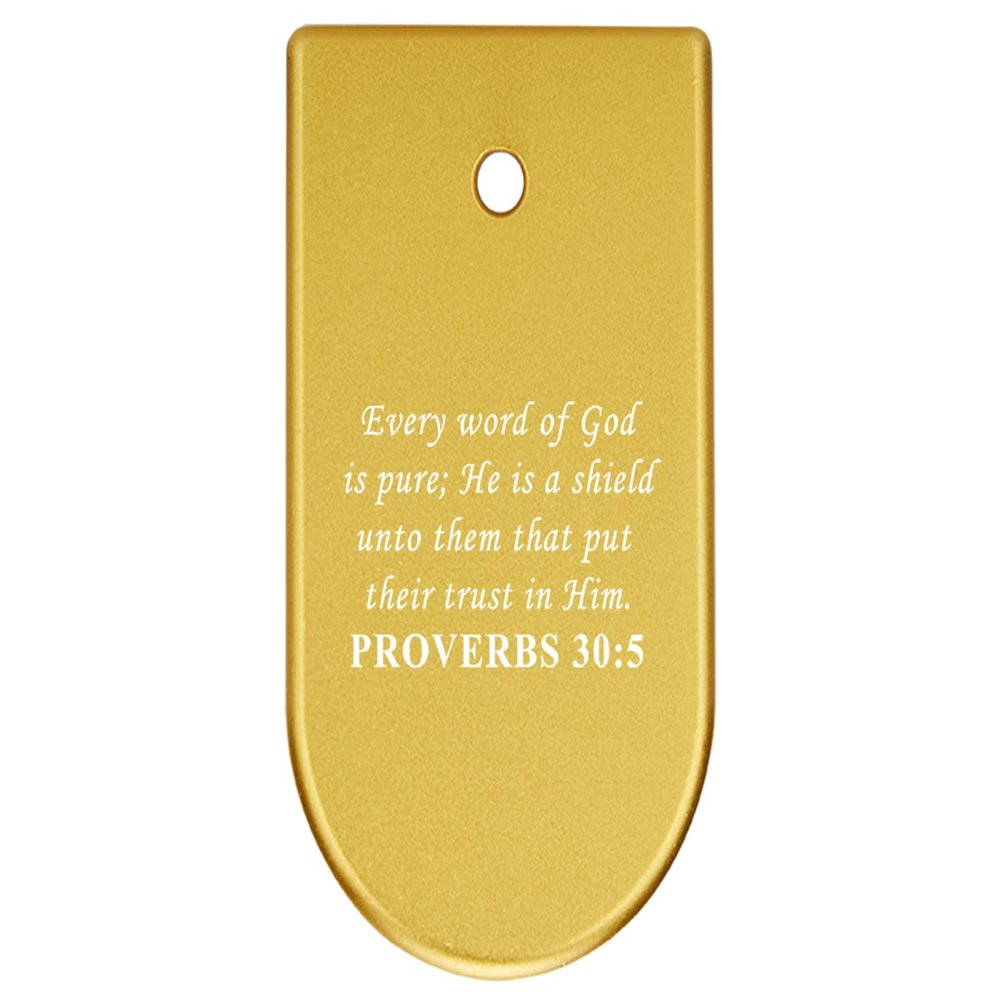 NDZ Performance Magazine Base Plate Finger Extension for CZ P10 S, SC, C, F  Fits 9mm 10 Rd Magazines  Anodized Aluminum  Laser Engraved  Made in USA, Gold, Bible Proverbs 30:5
