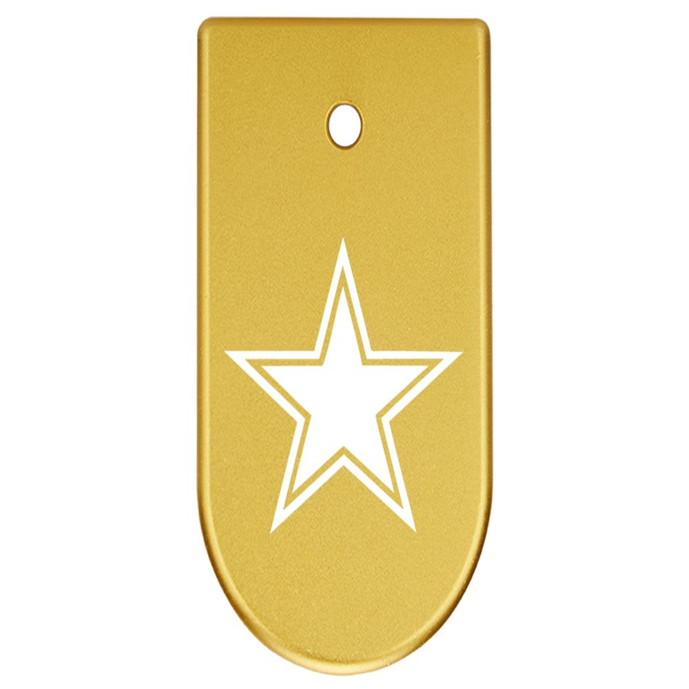 NDZ Performance Magazine Base Plate Finger Extension for CZ P10 S, SC, C, F  Fits 9mm 10 Rd Magazines  Anodized Aluminum  Laser Engraved  Made in USA, Gold, Dallas Star