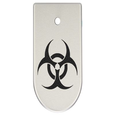 NDZ Performance Magazine Base Plate Finger Extension for CZ P10 S, SC, C, F  Fits 9mm 10 Rd Magazines  Anodized Aluminum  Laser Engraved  Made in USA, Silver, Biohazard