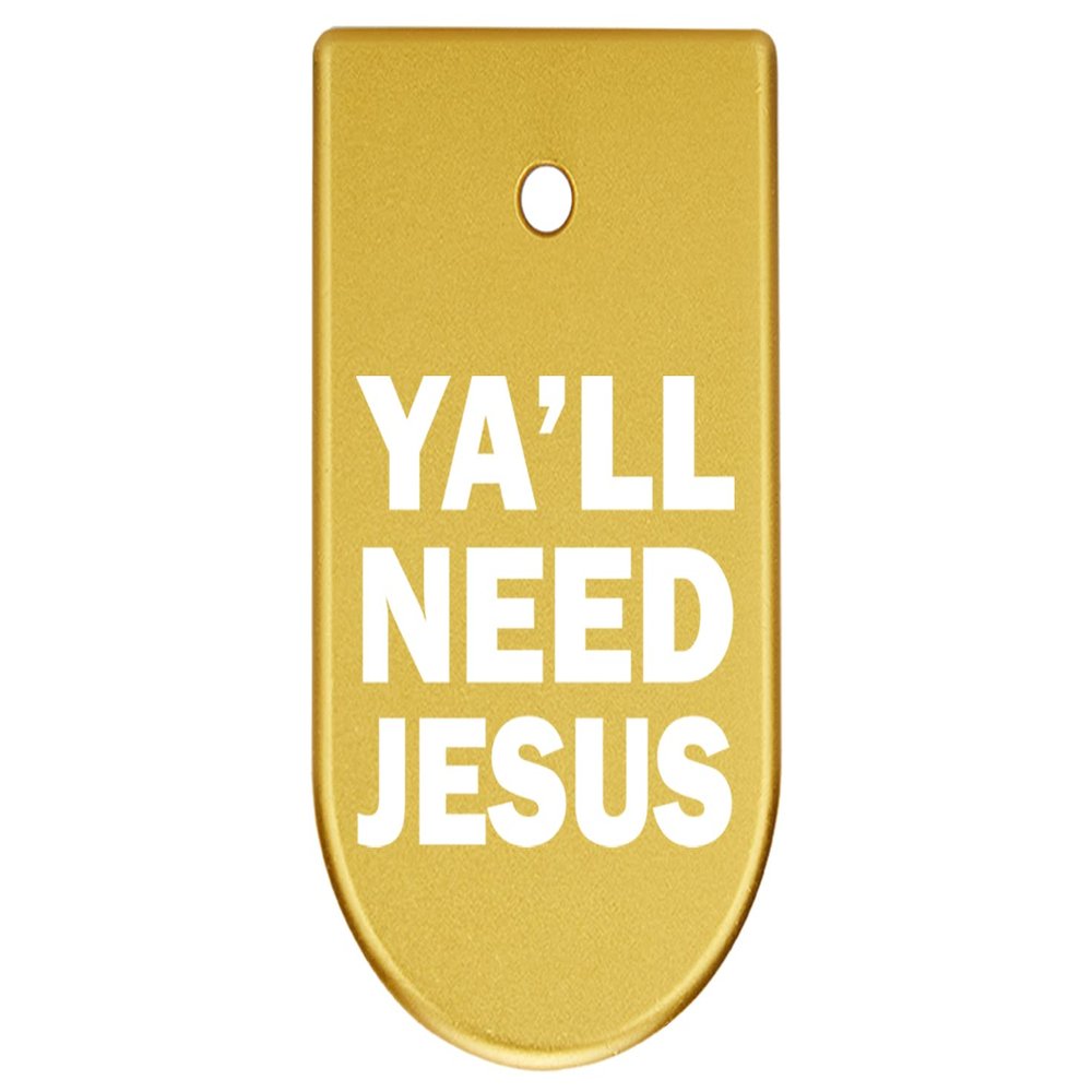NDZ Performance Magazine Base Plate Finger Extension for CZ P10 S, SC, C, F  Fits 9mm 10 Rd Magazines  Anodized Aluminum  Laser Engraved  Made in USA, Gold, Y'all Need Jesus Text