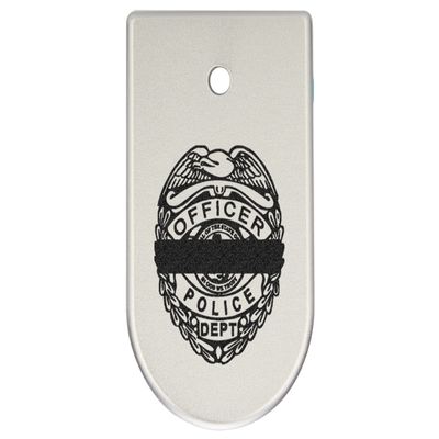 NDZ Performance Magazine Base Plate Finger Extension for CZ P10 S, SC, C, F  Fits 9mm 10 Rd Magazines  Anodized Aluminum  Laser Engraved  Made in USA, Silver, Police Officer Logo Fallen