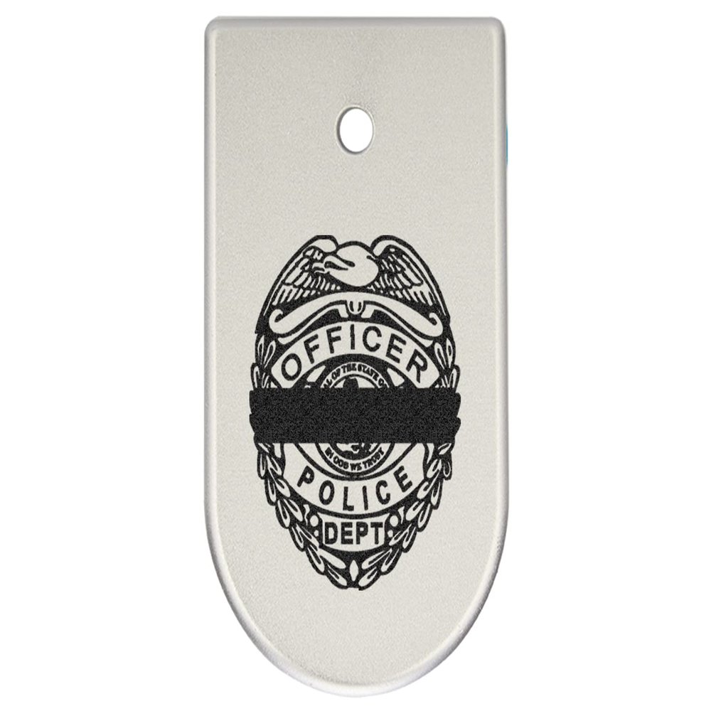 NDZ Performance Magazine Base Plate Finger Extension for CZ P10 S, SC, C, F  Fits 9mm 10 Rd Magazines  Anodized Aluminum  Laser Engraved  Made in USA, Silver, Police Officer Logo Fallen