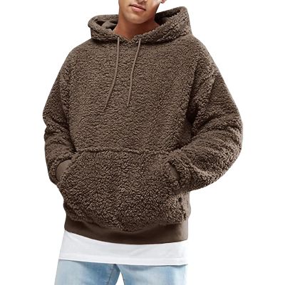 JEsilunmaMY Mens Fleece Hooded Sweatshirt Fall Winter Long Sleeve Thicken Pullover Hoodies Solid Color Plush Pullover Sweater (Brown,X-Large)