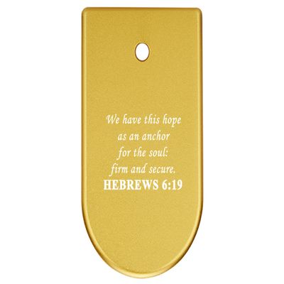 NDZ Performance Magazine Base Plate Finger Extension for CZ P10 S, SC, C, F  Fits 9mm 10 Rd Magazines  Anodized Aluminum  Laser Engraved  Made in USA, Gold, Bible Hebrews 6:19