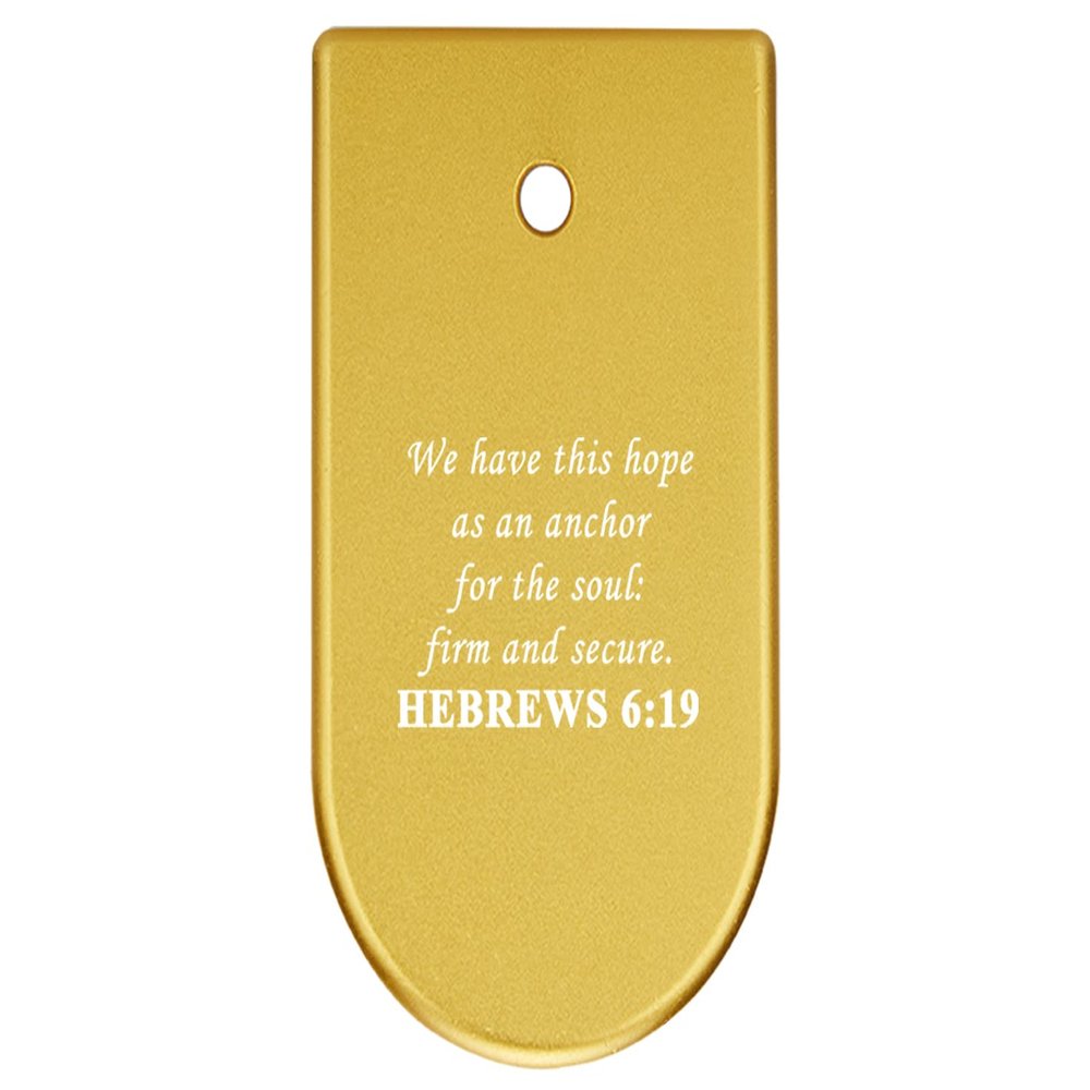 NDZ Performance Magazine Base Plate Finger Extension for CZ P10 S, SC, C, F  Fits 9mm 10 Rd Magazines  Anodized Aluminum  Laser Engraved  Made in USA, Gold, Bible Hebrews 6:19
