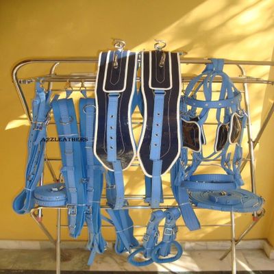 AMAZING HORSE STUFF Double Horse Nylon Driving Harness in Navy & Light Blue (Full, Cob, Pony, Shetland & Mini) (Full)