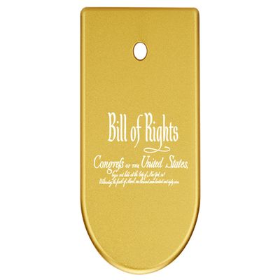 NDZ Performance Magazine Base Plate Finger Extension for CZ P10 S, SC, C, F  Fits 9mm 10 Rd Magazines  Anodized Aluminum  Laser Engraved  Made in USA, Gold, Bill of Rights Script Text
